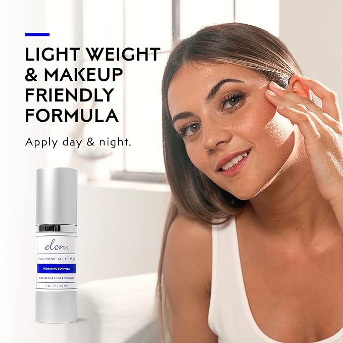 Elon Hyaluronic Acid Serum for Face & Neck - Revitalizing Daily Facial Serum Vitamin C and Hyaluronic Acid, E & Jojoba Oil - Promotes Deep Hydration & Collagen Production - Suitable for all Skin Types
