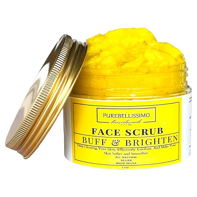 Natural Turmeric Facial Exfoliant with Niacinamide and Shea - Fragrance Free Face Sugar Scrub for Glowing Skin