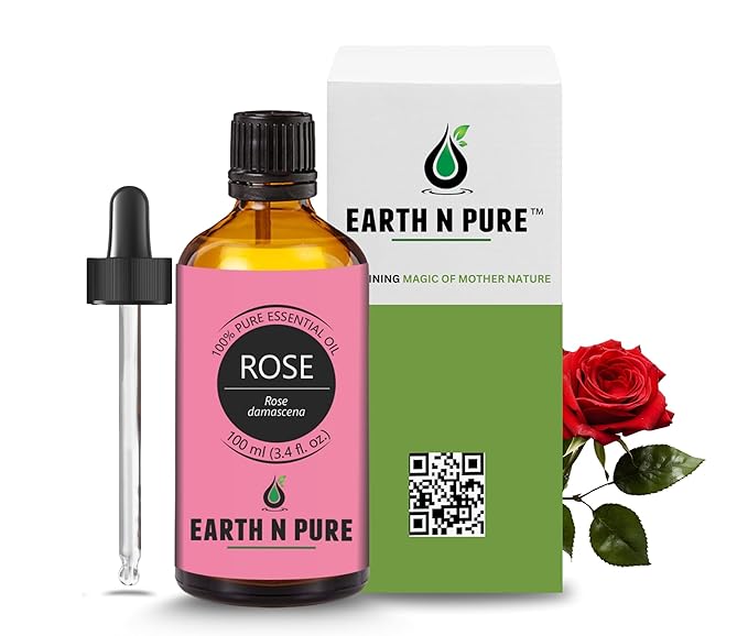 Earth N Pure Rose (Gulab Oil) Essential Oil Natural and Therapeutic Grade with Glass Dropper - 100 ml