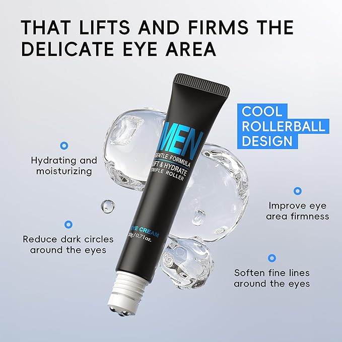 Men's Lift & Hydrate Triple Roller Eye Cream, Multi-Effect Correxion Eye Cream, Gentle Formula, Improve Dark Circles Eye Bags Under Eye Cream for Fine Wrinkles & Puffiness Treatment