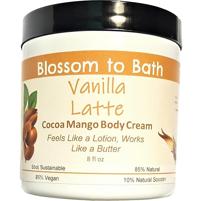Blossom to Bath Vanilla Latte Cocoa Mango Body Cream (8 Ounce) - Phthalate Free Fragrance - Feels Like A Lotion And Works Like A Butter with a Deep Vanilla Scent