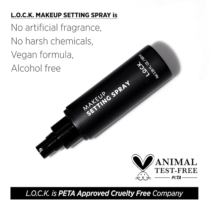 L.O.C.K. Makeup Setting Spray - Makeup Fixing Sealer Spray Mist, Vegan, Lightweight, Alcohol-Free Finish Spray, Long Lasting Natural, Hydrating Face Mist, Premium Quality, Net 3.38 FL. OZ. / 100 mL