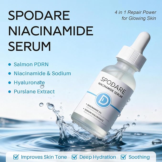 SPODARE Niacinamide Serum, Sodium Hyaluronate, Salmon PDRN, 1.01 fl.oz Facial Serum, Hydrating & Smoothing Care, Improve Skin Tone - 30ml