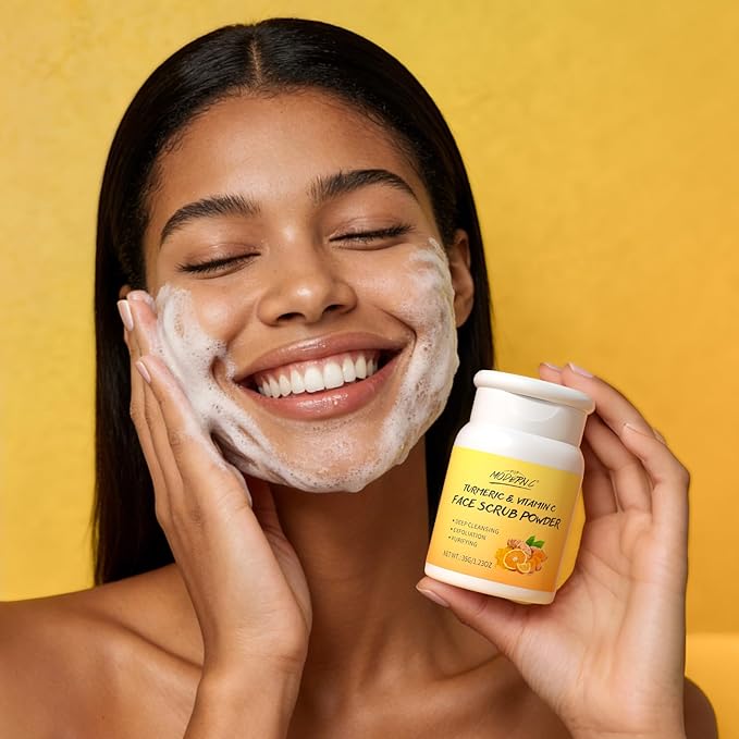 Exfoliating Face Scrub with Turmeric and Vitamin C Face Exfoliator Scrub Powder for Exfoliation Dullness Acne Blackheads Oiliness Exfoliating Face Wash for Women Clean Moisturizes Soothes Amino Acid