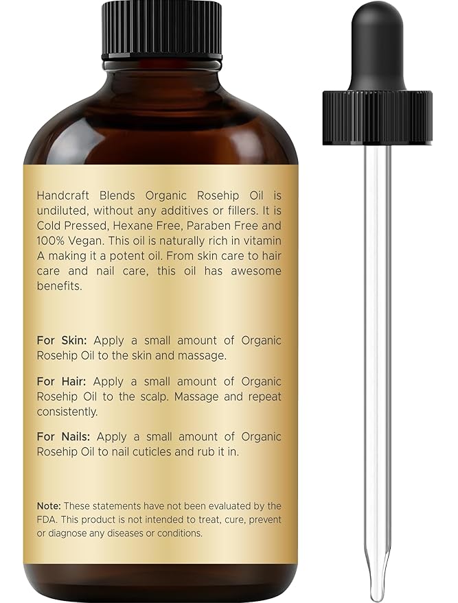 Handcraft Blends Organic Rosehip Oil - 1 Fl Oz - 100% Pure and Natural - Premium Grade Oil for Face, Skin and Hair - Protect and Nourish - Carrier Oil