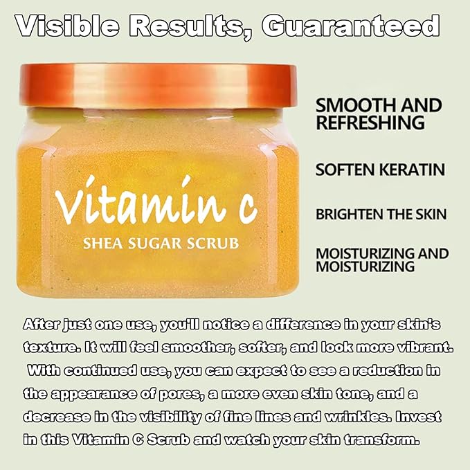 Facial Scrub Vitamin C Shea Sugar Scrub Ultra Hydrating and Exfoliating for Nourishing Essential Body Care Improves Acne Scars, Blackheads, Pore Size, and Skin Texture