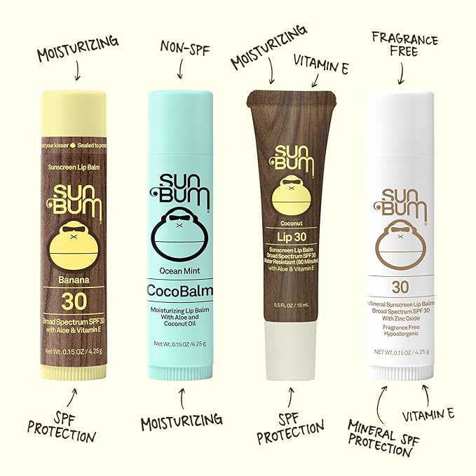 Sun Bum Cocobalm 3 Flavor Variety Pack - Ocean Mint, Piña Colada, and Groove Cherry - Hydrating Lip Balm with Coconut Oil and Aloe Vera (0.15 oz, 3 ct)