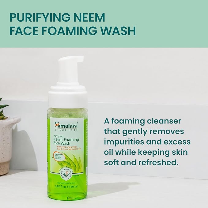 Himalaya Purifying Neem Foaming Face Wash, Soap-Free Daily Foaming Facial Cleanser with Neem & Turmeric for Deep Cleaning, Paraben-Free, Dermatologically Tested, 150 ml (5.07 oz)