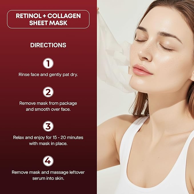 Clear Beauty Retinol & Collagen Face Mask – Firming & Hydrating – Reduces Fine Lines & Wrinkles – Korean Sheet Mask, Dermatologist Tested, Anti-Aging – Vegan, Clean Beauty, Cruelty-Free – 5 Count
