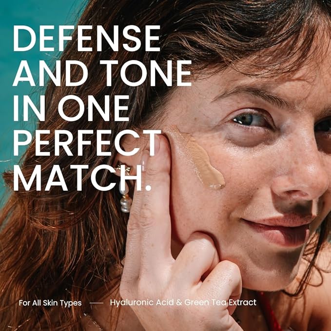 Sunscreen SPF 60 Medium Tone – Hyaluronic Acid & Green Tea – Tinted Face Sunscreen for Daily Use – Broad-Spectrum UVA/UVB & Blue Light Protection – Hydrating Dry-Touch Vegan Formula