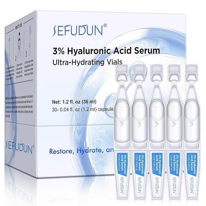 3% Pure Hyaluronic Acid Face Serum, Ultra-Hydrating Vials, 24 Hour Hydrate & Reduce Wrinkles, Anti Aging Serum,Moisturizer for Dry & Sensitive Skin(1.2 fl.oz/30pcs)