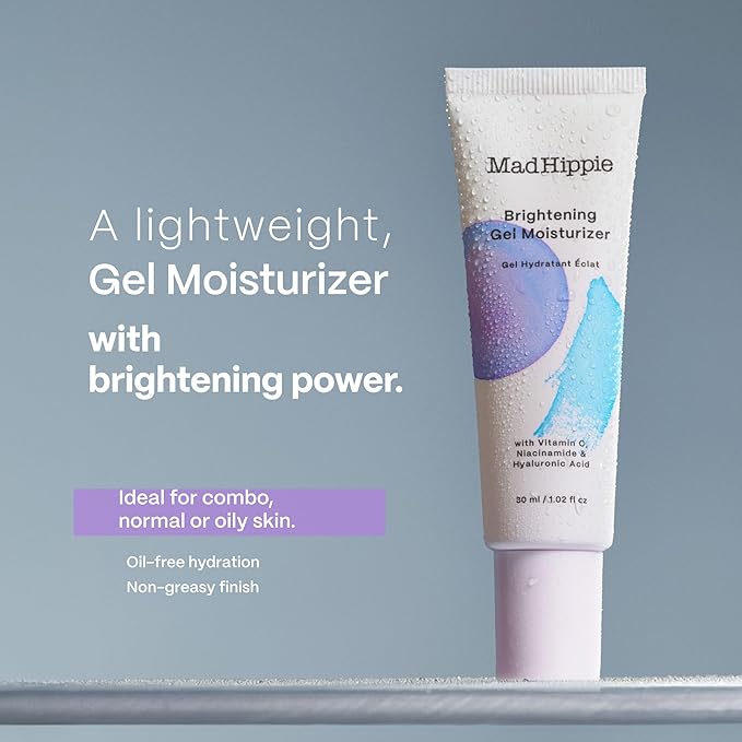 Mad Hippie Facial Moisturizer, Brightening Gel with Vitamin C, Niacinamide & Hyaluronic Acid – Oil-Free Moisturizer for Oily Skin, Acne-Prone Skin Care, 1.02 Fl Oz