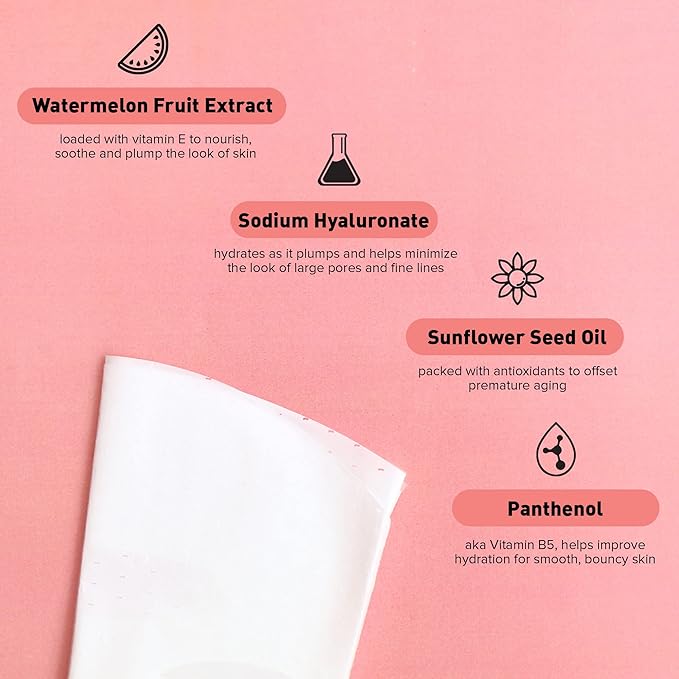 Avatara Juicy Watermellow Facial Mask 15 Sheets, Hydrating Mask, Sheet Masks, Watermelon Extract & Hyaluronic Acid, Face Mask Skincare Beauty Essential, Moisturize & Nourish Dry, Tired Skin, 15 Pack