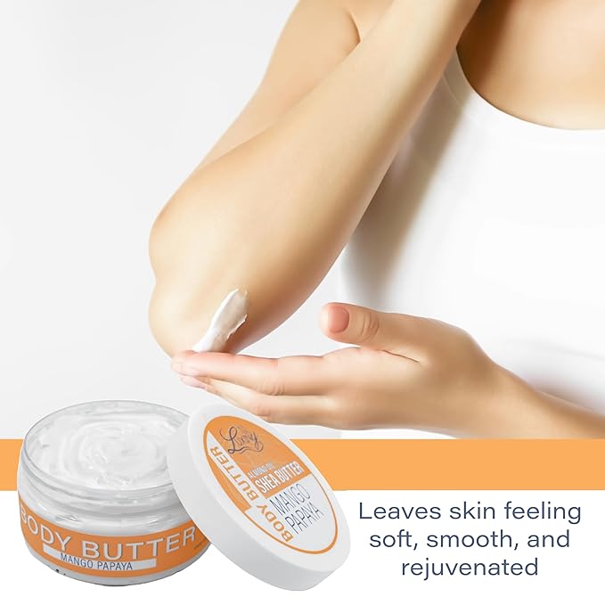 Luxiny Whipped Body Butter for Women & Men – Non-Greasy, Plant-Based Moisturizer with Shea Butter & Essential Oils – Hydrates, Softens & Nourishes Dry Skin (8 oz, Mango Papaya)