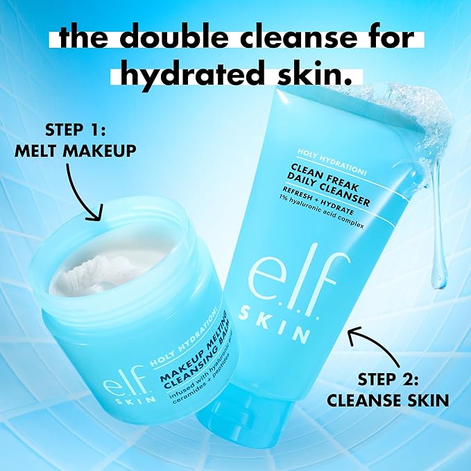 e.l.f. SKIN Holy Hydration! Clean Freak Daily Cleanser Mini, Gentle Hydrating Face Cleanser, Made With Hyaluronic Acid, Vegan & Cruelty-Free, 1 fl oz (Pack of 2)