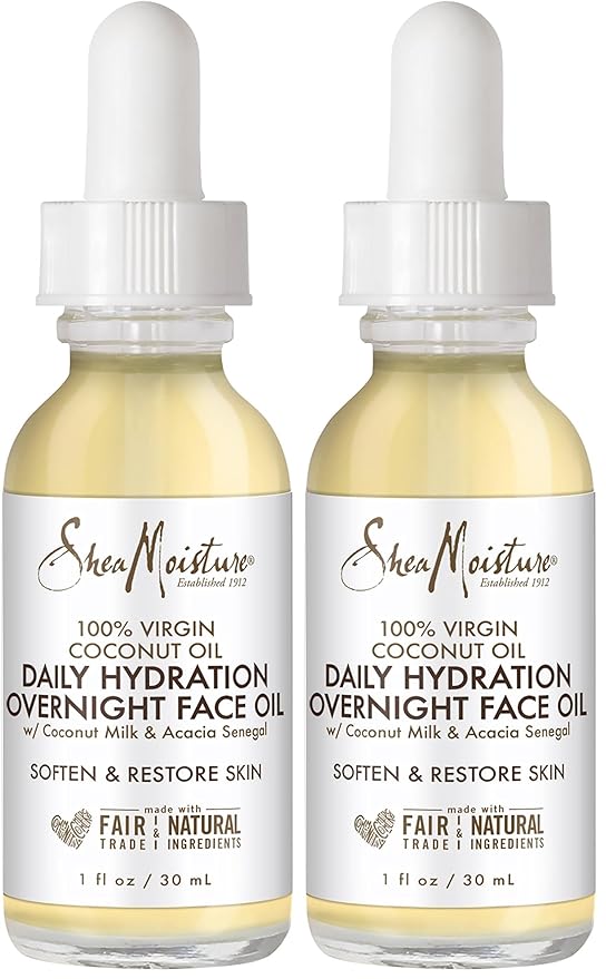 SheaMoisture Overnight Face Oil for All Skin Types 100% Virgin Coconut Oil for Daily Hydration 1 oz,(Pack of 2)