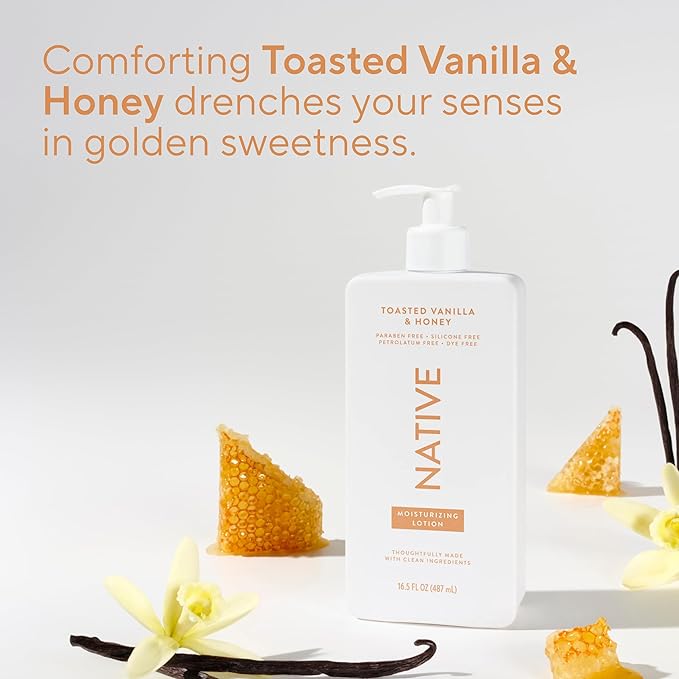 Native Body Lotion Contains Naturally Derived Plant-Based Moisturizers for Women and Men | Restores Dry Skin, Toasted Vanilla & Honey, 16.5 fl oz