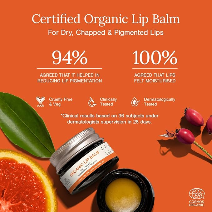 Juicy Chemistry Blood Orange & Rosehip Organic Lip Balm For PiGmented & Chapped Lips, 5 Gm