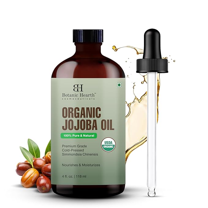 Botanic Hearth USDA Organic Jojoba Oil 4 Fl Oz |100% Pure and Natural- Cold Pressed & Hexane Free Natural Hair Growth Oil for Eyelashes, Eyebrows, Skin, Body, Face, Nails & Scalp