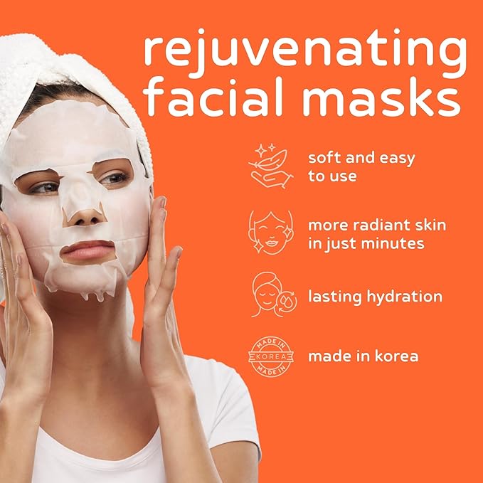 PB & JAY Purenature Facial Mask – Premium Quality Korean Sheet Mask for Dull Skin – Korean Collagen Essence Radiance-Reviving Facemask Sheet (Vitamin C)