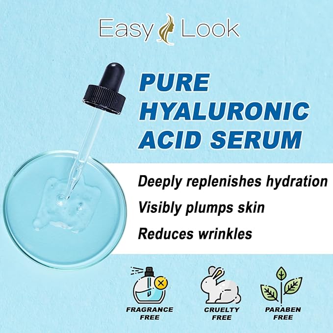 Pure Hyaluronic Acid Serum for Face Anti Aging, Fine Lines, Dark Spots, & Dry Skin 2 oz