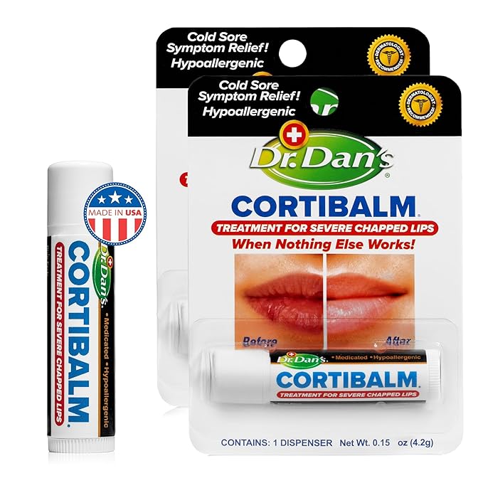 Dr. Dan’s Cortibalm - Healing Lip Balm for Severely Chapped Lips with Hydrocortisone, Moisturizing Balm Pack Treatment for Men & Women, Moisturizer for Very Dry Cracked Lips, Hypoallergenic - 2 pack