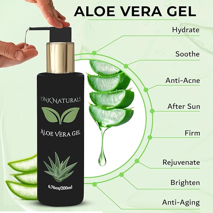 Aloe Vera Gel made with fresh 100% Pure Aloe - Sunburn Relief - Calms Irritated Skin - Hydrates - With Niacinamide - For Face, Body, and Hair - Vegan, No Fragrance - 200ml