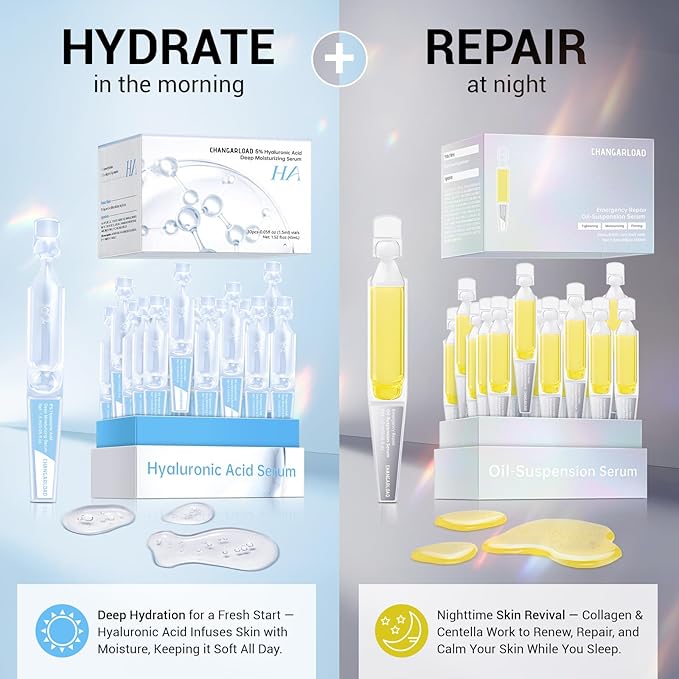 Ultra Hydrating Set: 5% Hyaluronic Acid + Emergency Repair Oil Suspension Serum for Sensitive, Dry & Damaged Skin | Instant Lift & Firming, Soothing for Face 90ml (Hyaluronic+Oil Serum 2pcs)