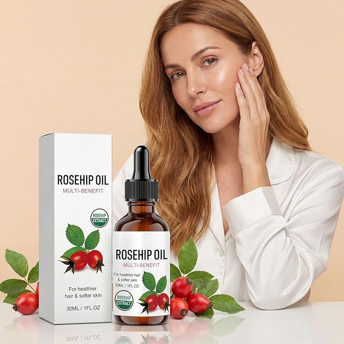 Rosehip Oil for Face, Rosehip Seed Oil, Organic Face Oil for Women, Hydrating Facial Oil for Daily Skincare, Nourishing Skin & Hair, Lightweight Moisturizing Oil (3PC)