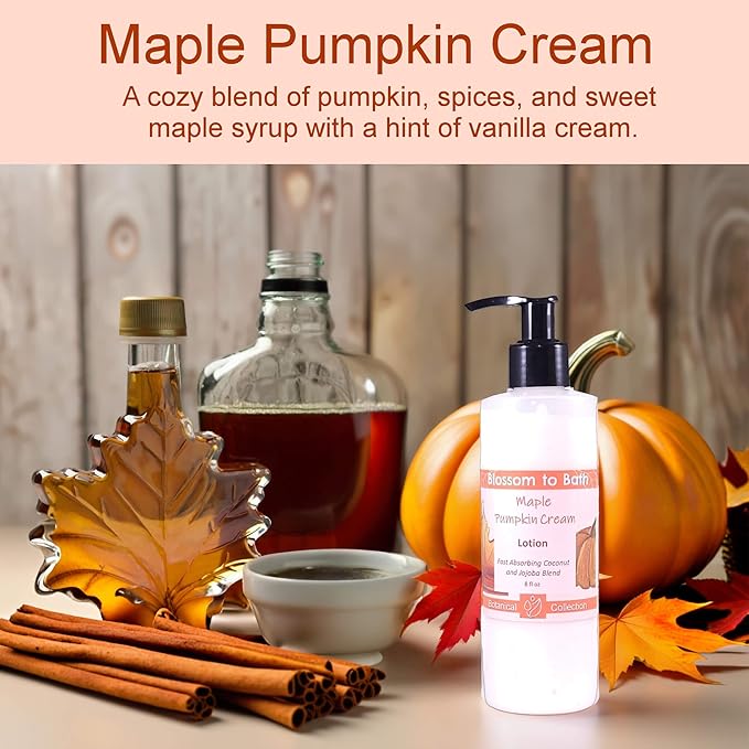 Blossom to Bath Maple Pumpkin Cream Lotion (8 Ounce) - Natural Fragrance - Absorbs Quickly with a Sweetly Spiced Scent