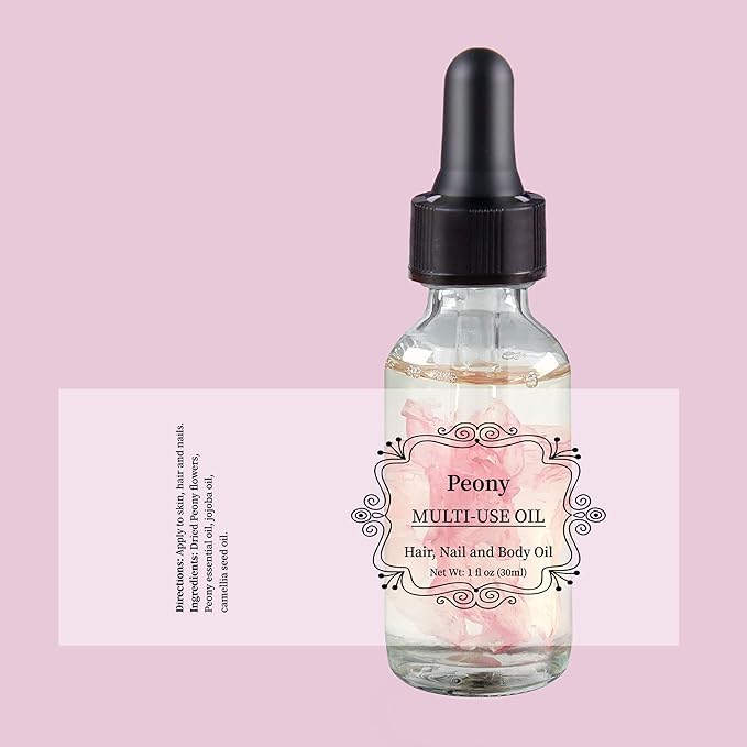 NP NATURES PHILOSOPHY Peony Multi-Use Oil for Face, Body and Hair - Organic Plant Fragrant Essential Oil for Dry Skin, Scalp and Nails - 1 Fl Oz