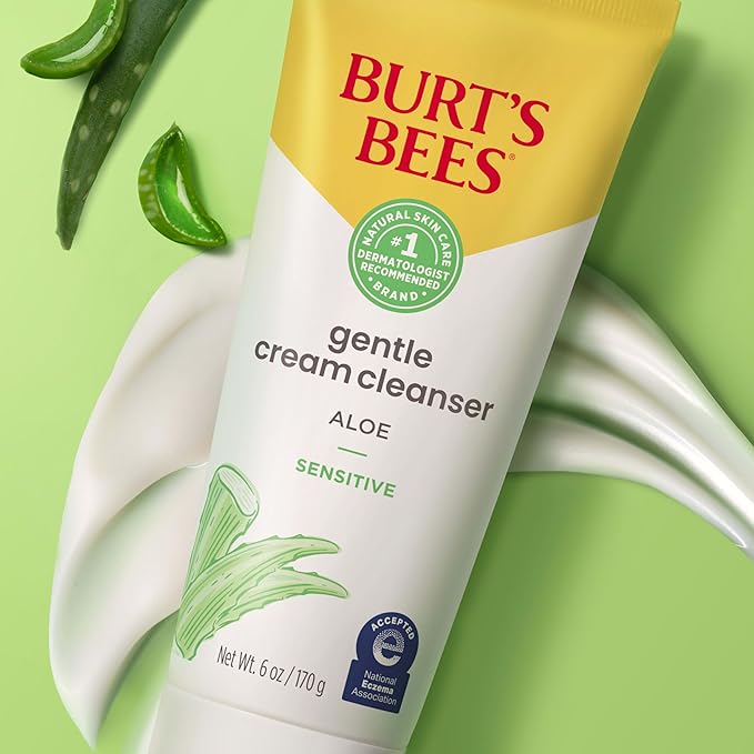 Burt's Bees Back To School Dorm Essentials, Gentle Cream Cleanser with Aloe for Sensitive Skin, 98.9% Natural Origin, 6 Ounces