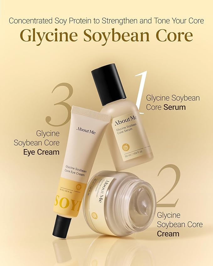 About Me Glycine Soybean Core Serum - 13 Peptides + Soy Protein Firming Serum, Lightweight Emulsion for Fine Lines & Elasticity, Squalane Niacinamide Ceramide NP, All Skin Types, 1.69 oz (50ml)