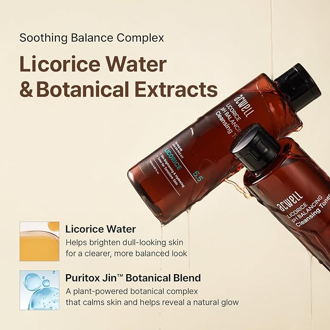 ACWELL Licorice pH Balancing Korean Toner for Cleansing 10.14 fl.oz. - Alcohol-Free PH5.5 Hydrating Facial Astringent - Skin Clarifying & Hydration Boosting Toner