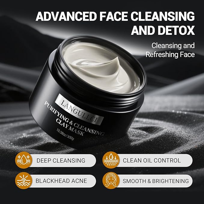 Clay Mask & Mud Face Mask – Purifying Kaolin Clay Mask, Blackhead Remover & Oil Control for Sensitive, Oily & Dry Skin | Detoxifying Pore Cleanser & Scrub | Helps Reduce Pores & Acne | 10.5 oz