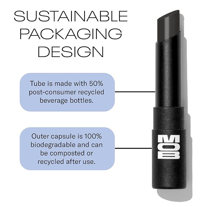 MOB Beauty Hydrating Shine Lip Balm, M138 Black Tinted Lip Balm Stick with Jojoba and Sunflower Oils, Moisturizing Glossy Finish, Vegan, Cruelty Free
