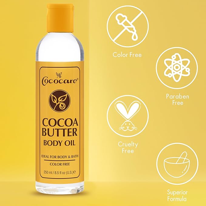 Cococare Cocoa Butter Body Oil 8.5 Fl Oz - Lightweight and Fast Absorbing - 2 Pack