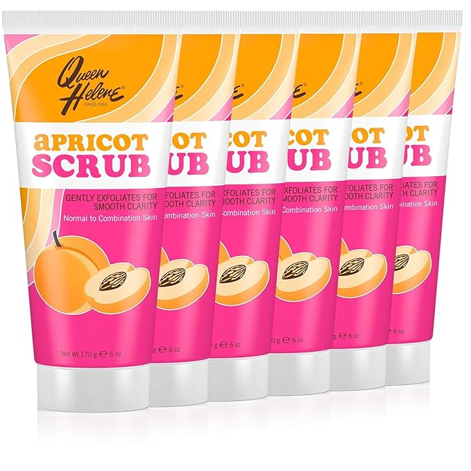 Queen Helene Apricot Facial Scrub – Gentle Exfoliating Cleanser for Smooth Radiant Skin | 6 oz | Pack of 6