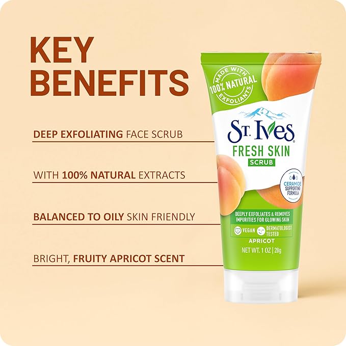 St. Ives Apricot Scrub Exfoliant, Travel-Size – Fresh Skin Exfoliating Apricot Facial Scrub, 1 Oz