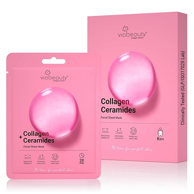 VIABEAUTY 8 Pack of Collagen Face Mask with Ceramides - Rejuvenating Facial Sheet Mask, Reduce Wrinkles & Fine Lines - Face Masks Skincare Moisturizing Collagen Mask for All Skin Types