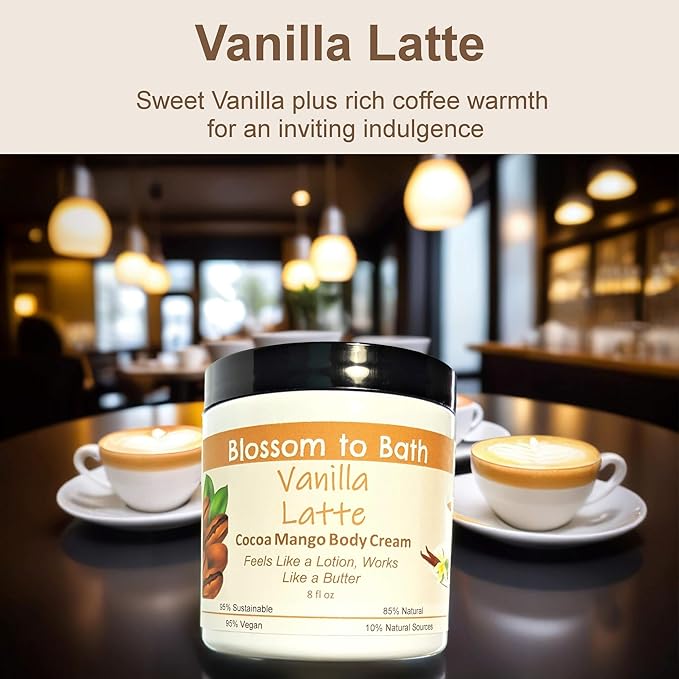 Blossom to Bath Vanilla Latte Cocoa Mango Body Cream (8 Ounce) - Phthalate Free Fragrance - Feels Like A Lotion And Works Like A Butter with a Deep Vanilla Scent