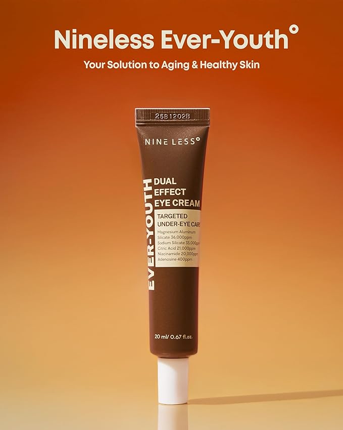 NINELESS Ever-Youth Dual Effect Eye Cream Korean Skincare Instant Lifting Technology for Firm Eyes with Niacinamide Adenosine Hyaluronic Acid Ceramides for Fine Lines Bags Puffiness 0.5 fl oz