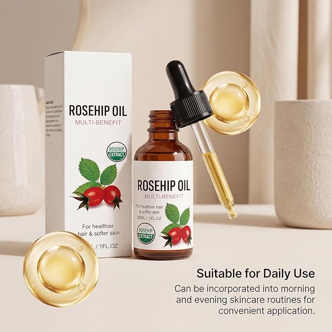 Rosehip Oil for Face, Rosehip Seed Oil, Organic Face Oil for Women, Hydrating Facial Oil for Daily Skincare, Nourishing Skin & Hair, Lightweight Moisturizing Oil (1PC)