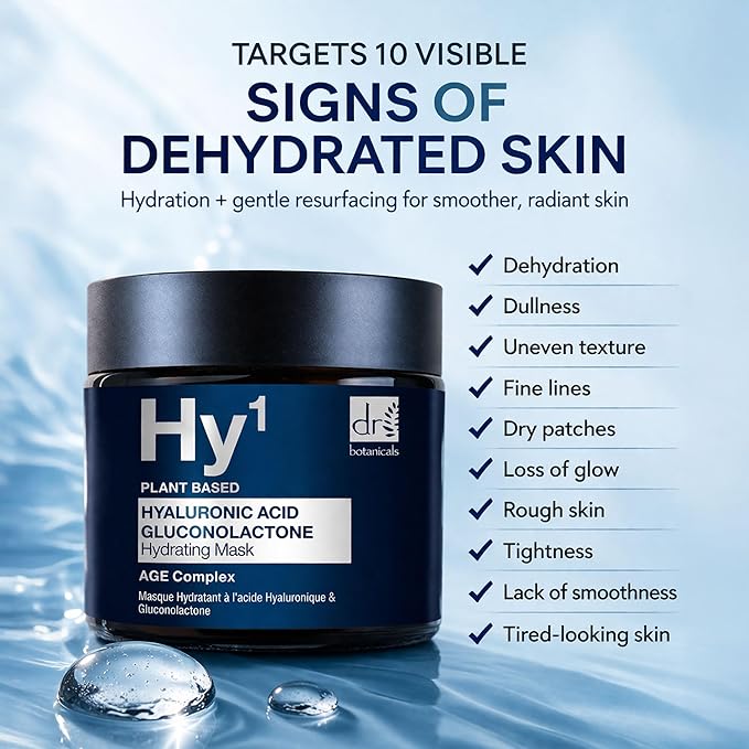 Dr Botanicals Hyaluronic Acid & Gluconolactone Hydrating Anti-Aging Facial Mask | Reduce Wrinkles, Renew, Gentle Exfoliate and Revitalize Skin with Nourishing Hyaluronic Acid Mask