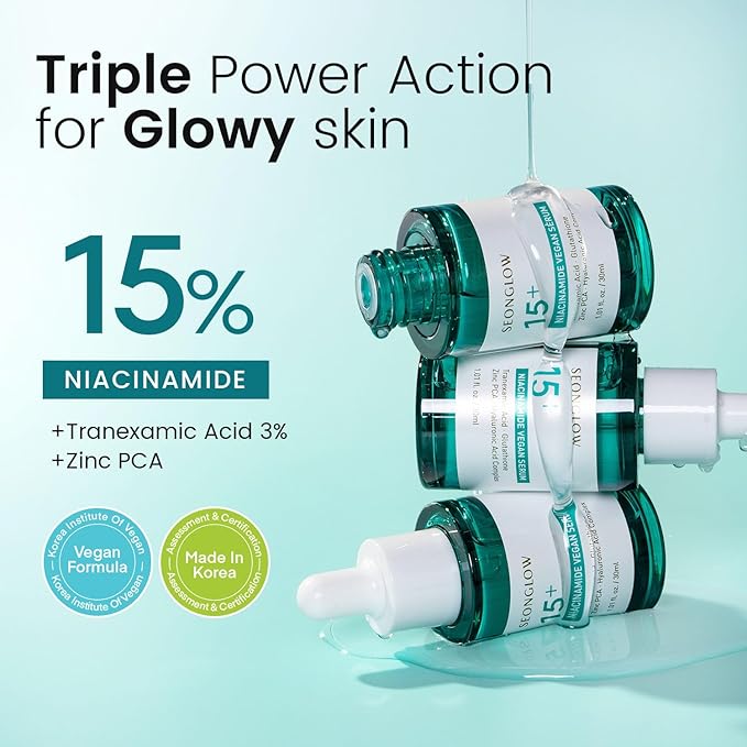 15% Vegan Niacinamide+ 3% Tranexamic Acid Serum: Korean Skin Care Niacinamide serum - Pore Minimizer for Face, Glutathione, Zinc PCA, 1.01 fl.oz.(30ml)