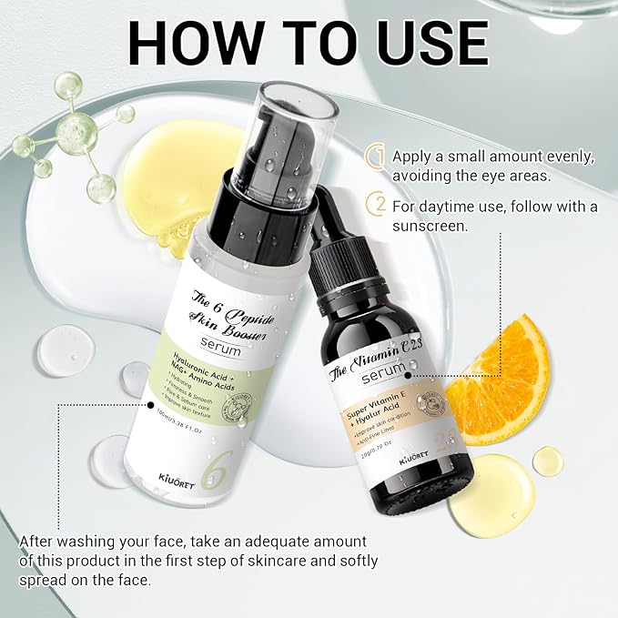 23% Vitamin C Serum 6 Peptide Booster Serum Set - Korean Skin Care Set for Deep Hydrating, Anti-Aging & Wrinkle-Reducing, Improves Skin Elasticity & Tone - Ideal Gift Set for Women