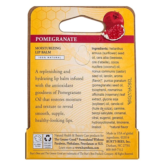 Burt's Bees Lip Balm, Pomegranate Oil, 0.15 Ounce (Pack of 5)