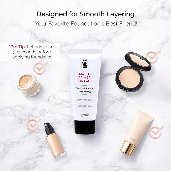 Elizabeth Mott Thank Me Later Face Primer - Mattifying Makeup Base Primer for Smooth Skin - Pore Minimizer, Helps Smooth Fine Lines - Long-Lasting, Lightweight, Leaping Bunny Certified, 30g