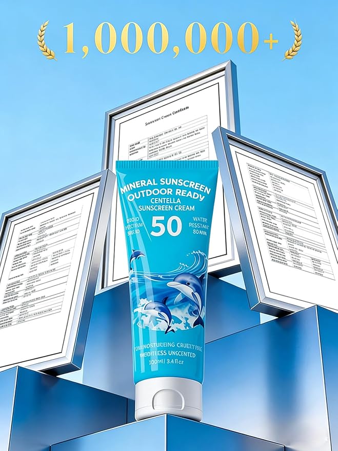 Reef Safe Sunscreen SPF 50, Travel Size Zinc Oxide Mineral Sunscreen, Natural Organic Centella Extract, Lightweight No White Cast, Non-Greasy, For Women & Men, Outdoor Beach Home Office Daily Use, 2PC