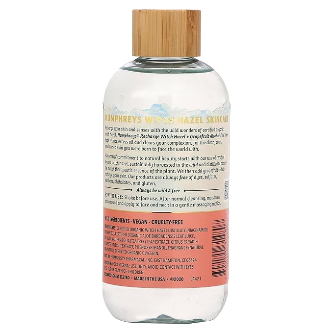 Humphreys Recharge Witch Hazel + Grapefruit Alcohol-Free Toner, Clear, 8 Ounce (Pack of 1)